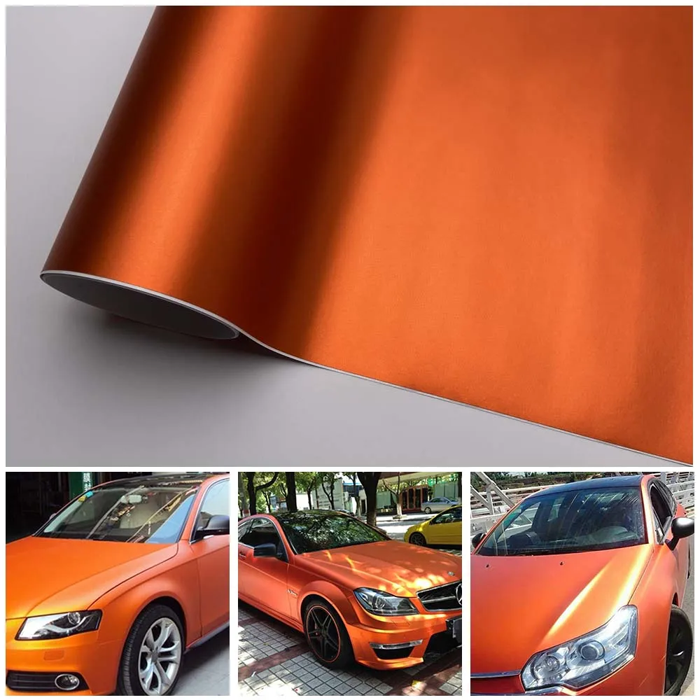 Metallic Orange Chrome Matte Wrap Film Chrome Car Sticker Satin Matt Vinyl Film Bubble Free