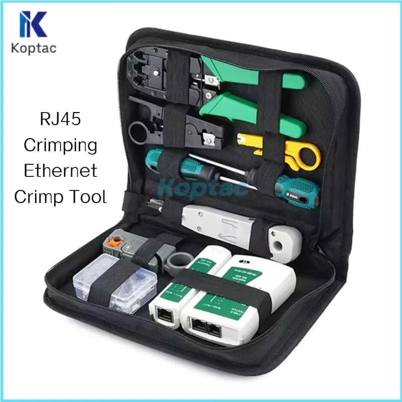 RJ45 Crimping Ethernet Crimp Tool Set RJ-11 6P/RJ-12 8P/RJ-45 Crimp Cut Tool Networking Cable Tester FTTH