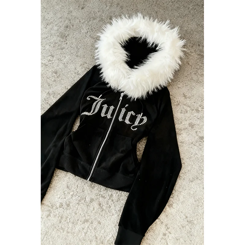 Subculture Y2K new fur collar cardigan sweatshirt zipper jacket European and American letter hot stamping retro sweatshirt jacke - Image 2