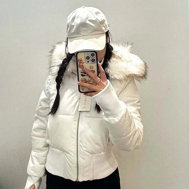 Fashion Women's Cotton Jacket Fur Collar Zipper Slim Waist Pocket Warm Thicken Coat Autumn Winter Hooded Jacket Lady Outwears - Image 5