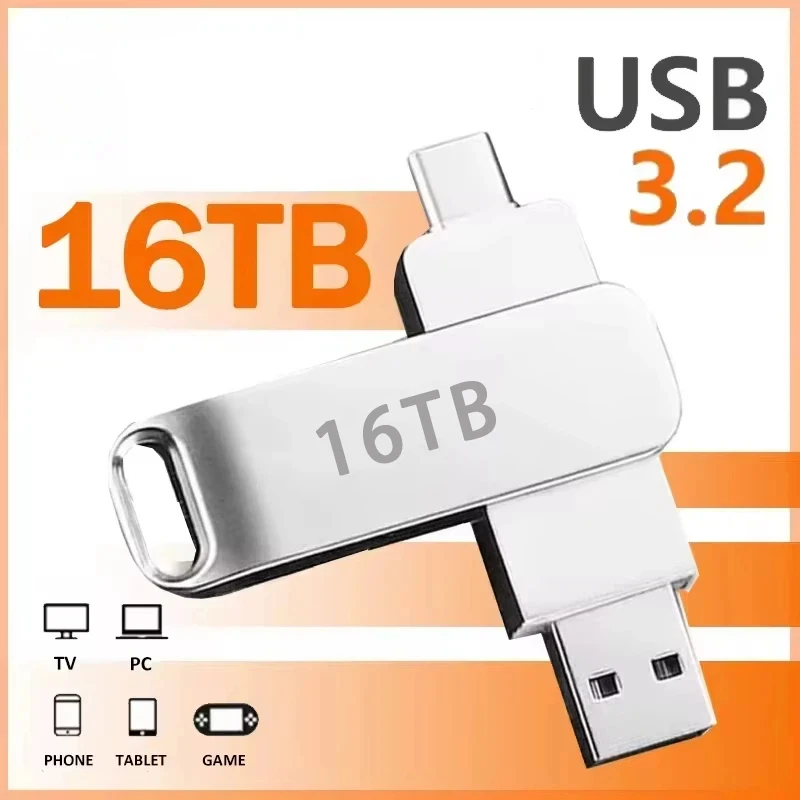 16TB USB 3.2 Flash Drive Metal High-Speed Pen Drive 8TB 4TB Waterproof Type-C USB Pen Drive For Computer Storage Devices